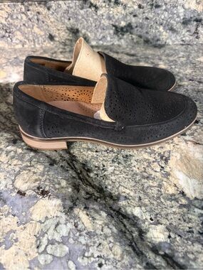 Clarks Black Perforated Suede Slip-On Loafers